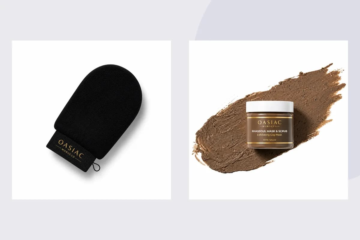 OASIAC Kessa Glove, Rhassoul Mask & Scrub Produktverpackung