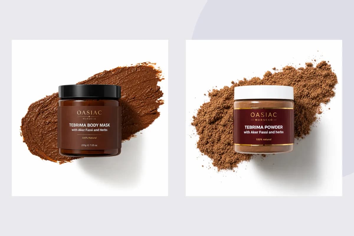 OASIAC Tebrima Body Mask, Tebrima Powder produktemballage