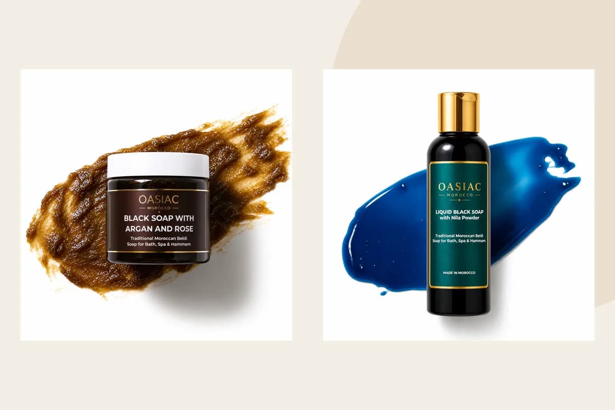 OASIAC Black Beldi Soap, Liquid Black Soap with Nila product packaging