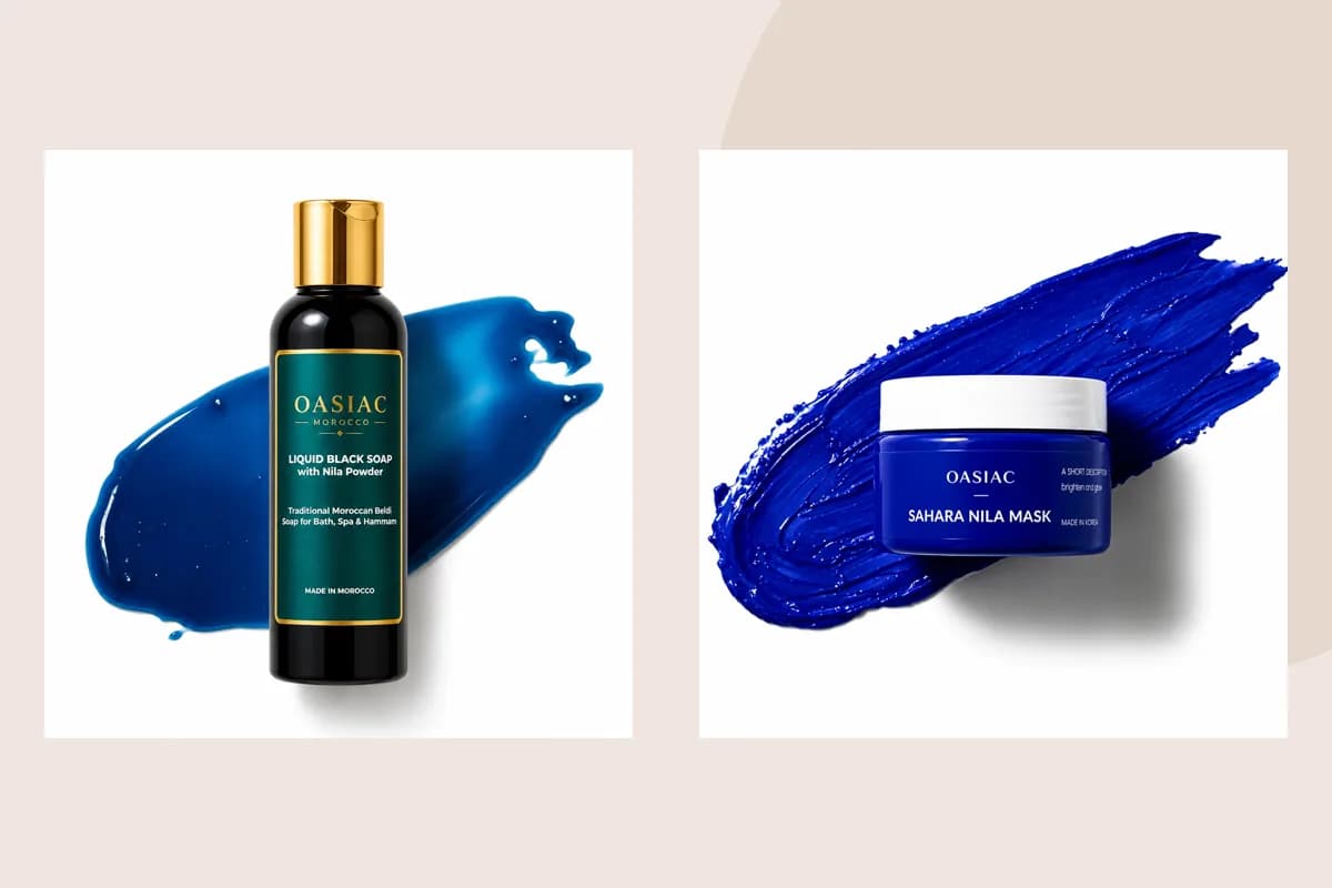 OASIAC Liquid Black Soap with Nila, Sahara Nila Mask product packaging